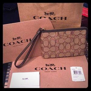 Authentic Khaki and Brown Coach Wristlet Brand New